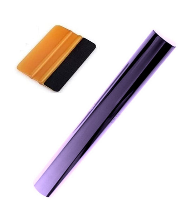 Kit bandeau pare soleil film réfléchissant violet chrome 150X20cm avec raclette douce