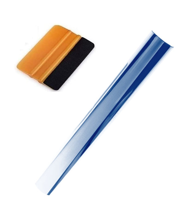 Kit bandeau pare soleil film réfléchissant bleu chrome 150X20cm avec raclette douce