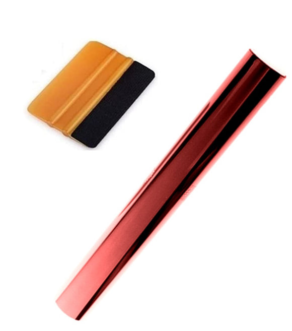 Kit bandeau pare soleil film réfléchissant rouge chrome 150X20cm avec raclette douce